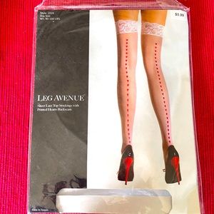 Sheer Lace Top Stockings with Printed Hearts Backseam